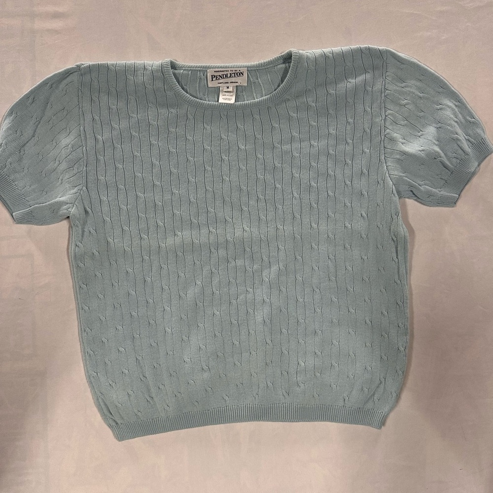 Vintage Pendleton Soft Blue Knit Top Womens Medium 100% Cotton